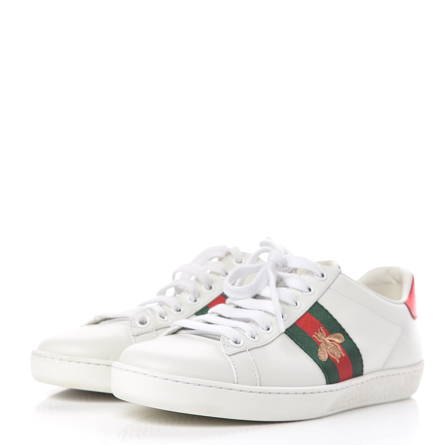 Calfskin Ayers Bee Embroidered Womens Ace Sneakers 37 White Green