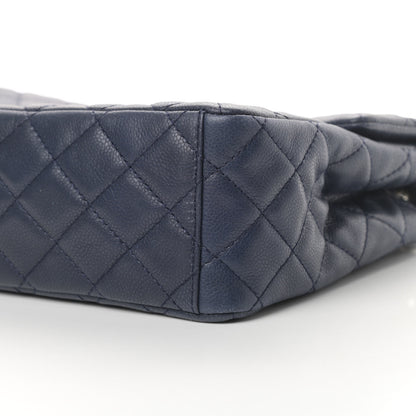 Chanel Washed Caviar Quilted Maxi Single Flap Dark Navy Blue 10 of 14