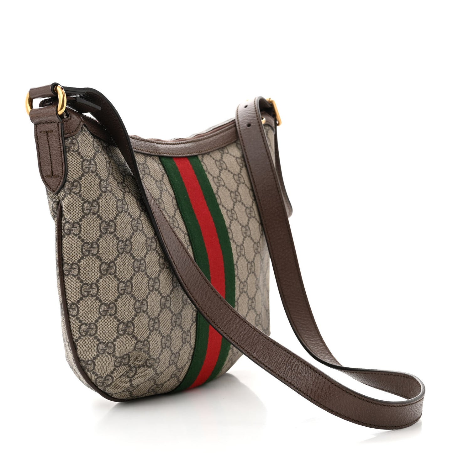 GG Supreme Monogram Web Small Ophidia Half Moon Hobo Brown