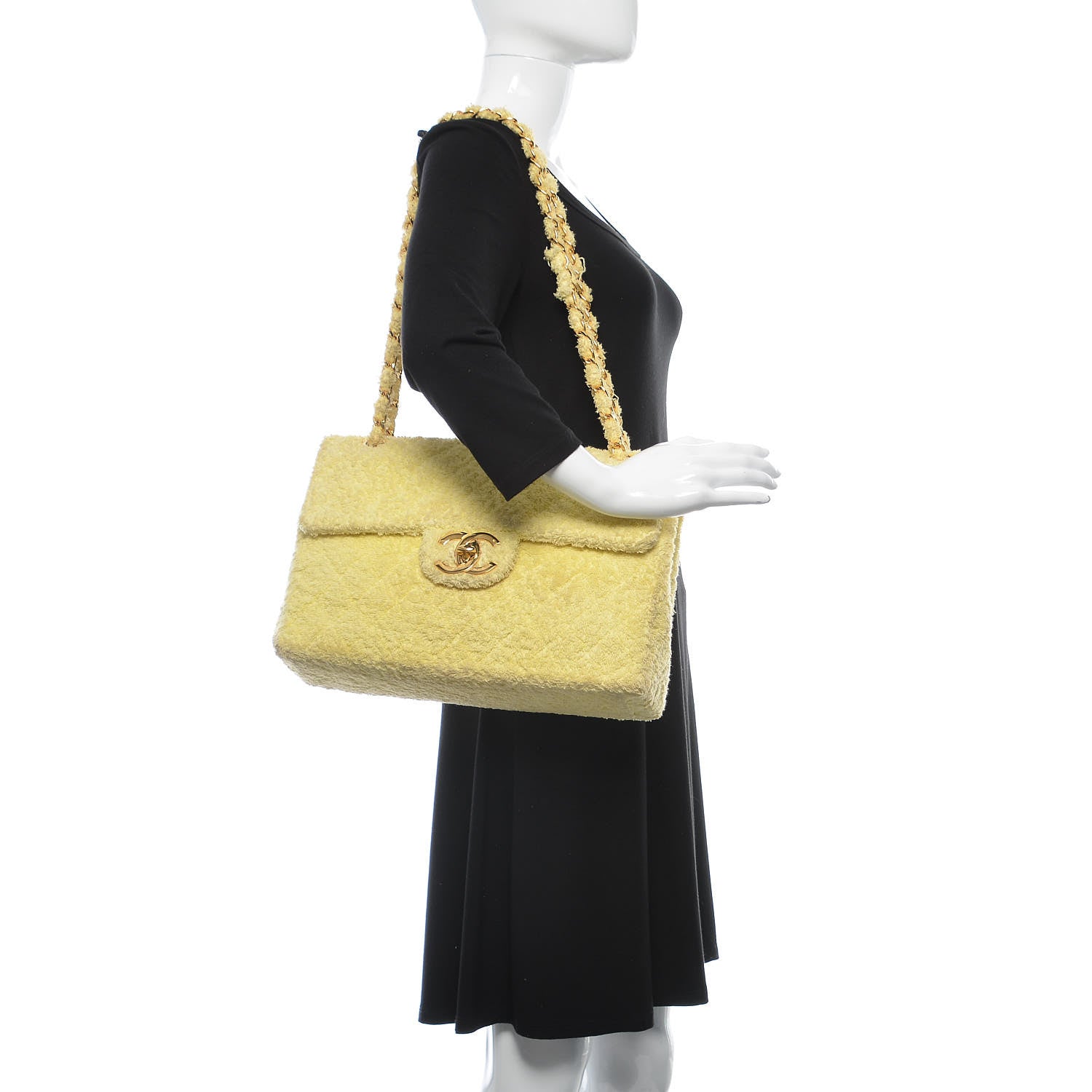 Chanel Terry Cotton Quilted XL Jumbo Single Flap Yellow 2 of 17