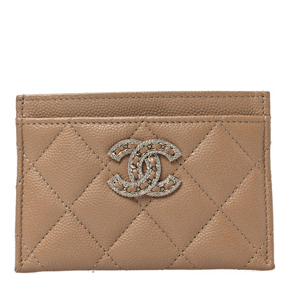 Chanel Caviar Quilted Crystal Card Holder Beige 1 of 8