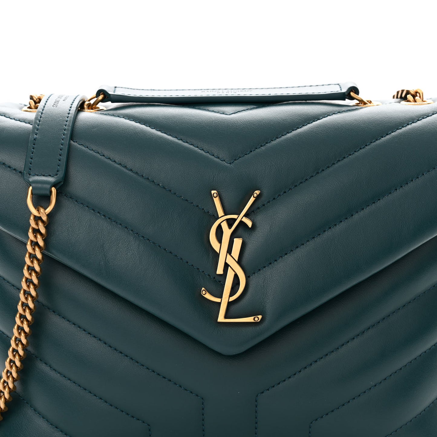 Calfskin Y Quilted Monogram Small Loulou Chain Satchel Sea Turquoise