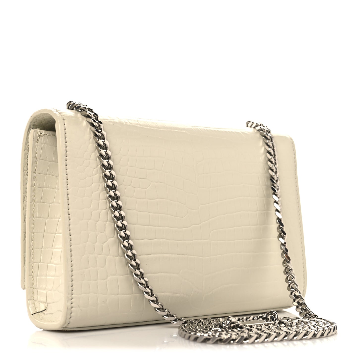 Calfskin Crocodile Embossed Small Classic Monogram Kate Tassel Satchel Blanc Vintage