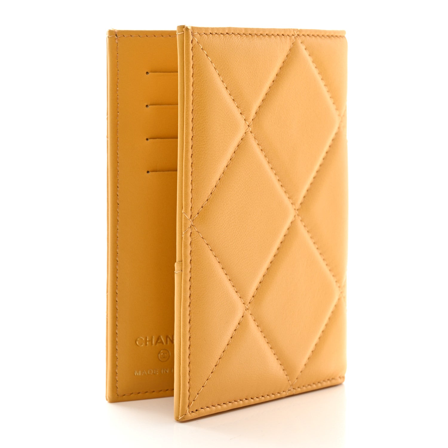Chanel Lambskin Quilted Chanel 19 Passport Holder Yellow 3 of 7