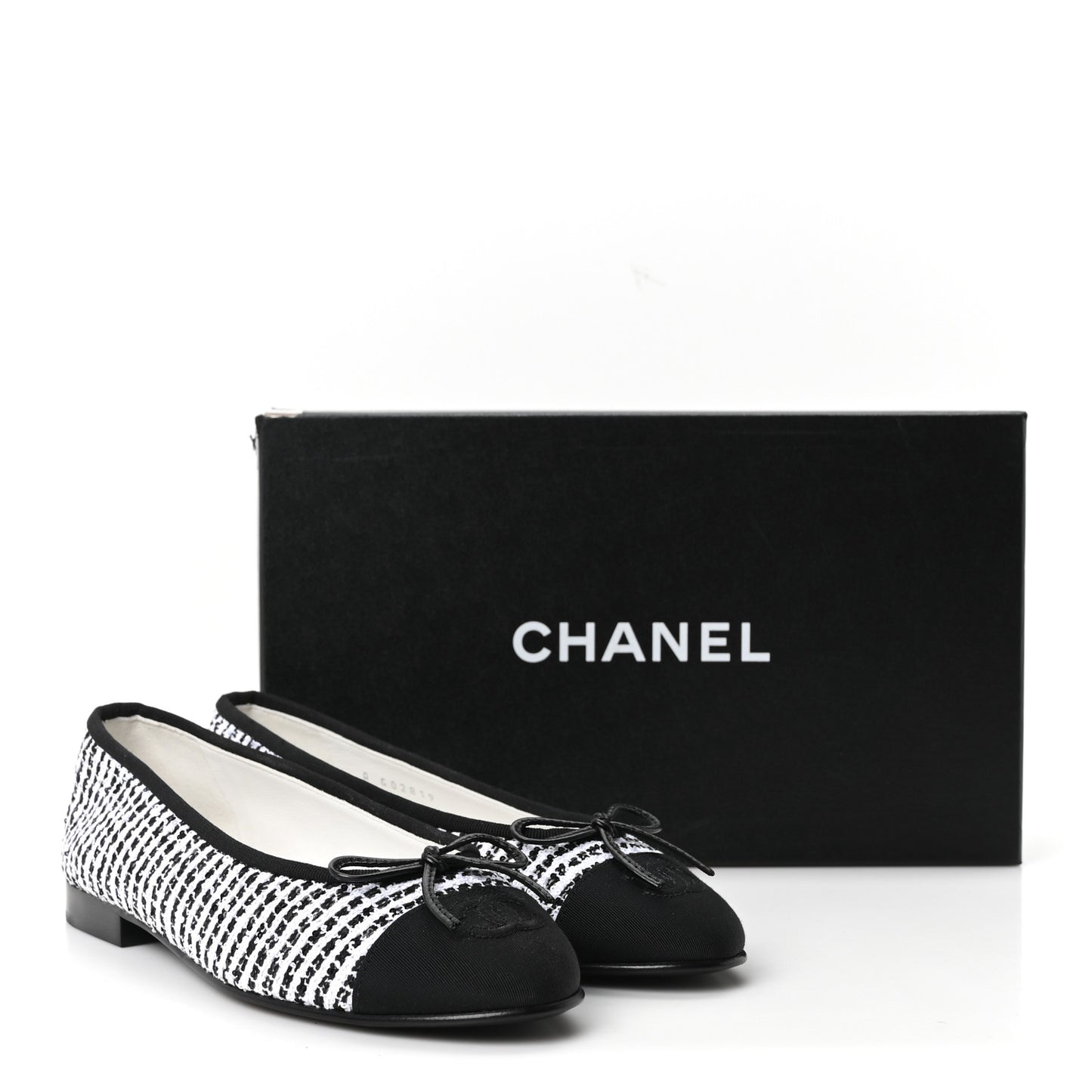 Tweed Sequin Grosgrain Cap Toe Ballerina Flats 36.5 Black White