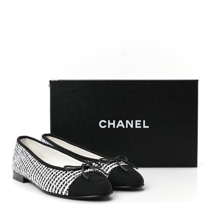 Chanel Tweed Sequin Grosgrain Cap Toe Ballerina Flats 36.5 Black White 10 of 10