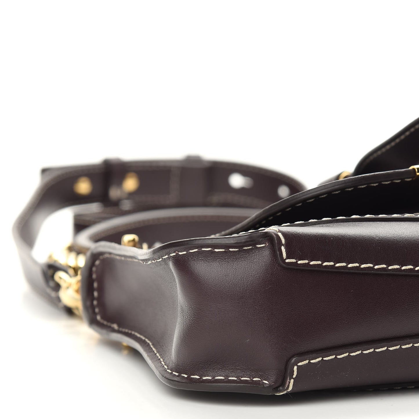 Shiny Calfskin Small Marcie Saddle Shoulder Bag Black Raisin