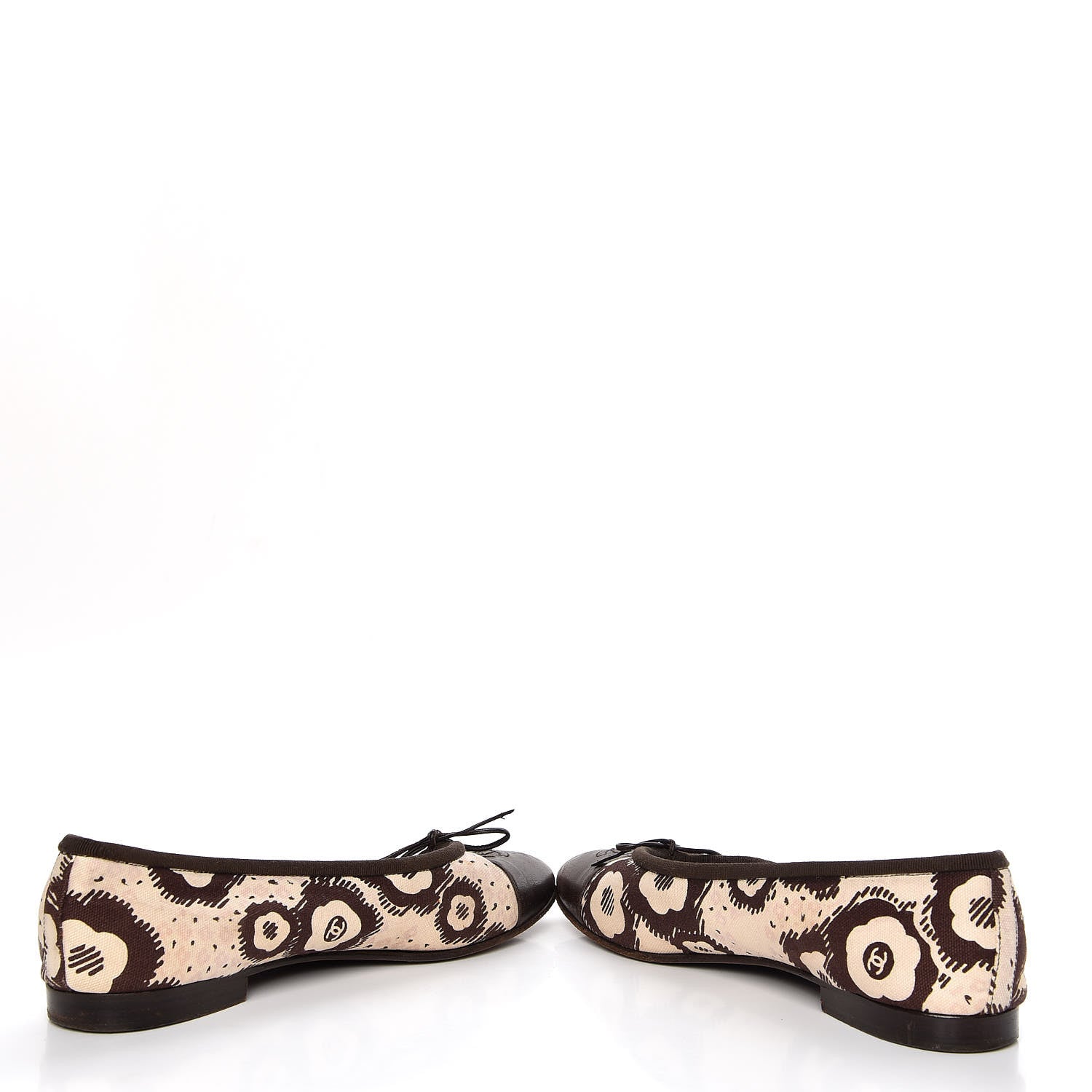 Chanel Lambskin Canvas Printed CC Cap Toe Ballerina Flats 39 Brown 5 of 13