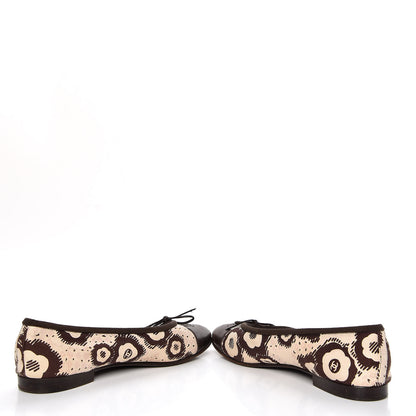 Chanel Lambskin Canvas Printed CC Cap Toe Ballerina Flats 39 Brown 5 of 13
