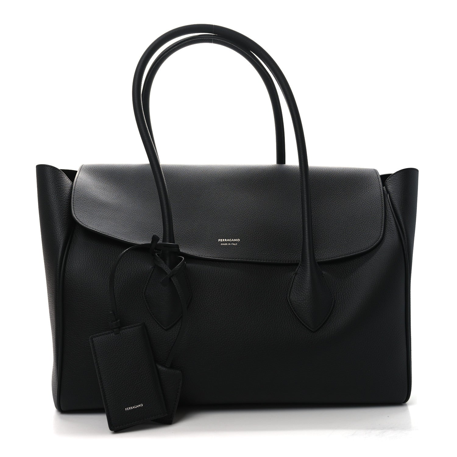 Salvatore Ferragamo Hammered Calfskin XL East West Tote Bag Black 1 of 10