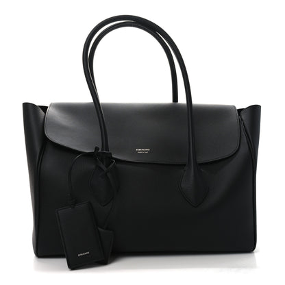 Salvatore Ferragamo Hammered Calfskin XL East West Tote Bag Black 1 of 10