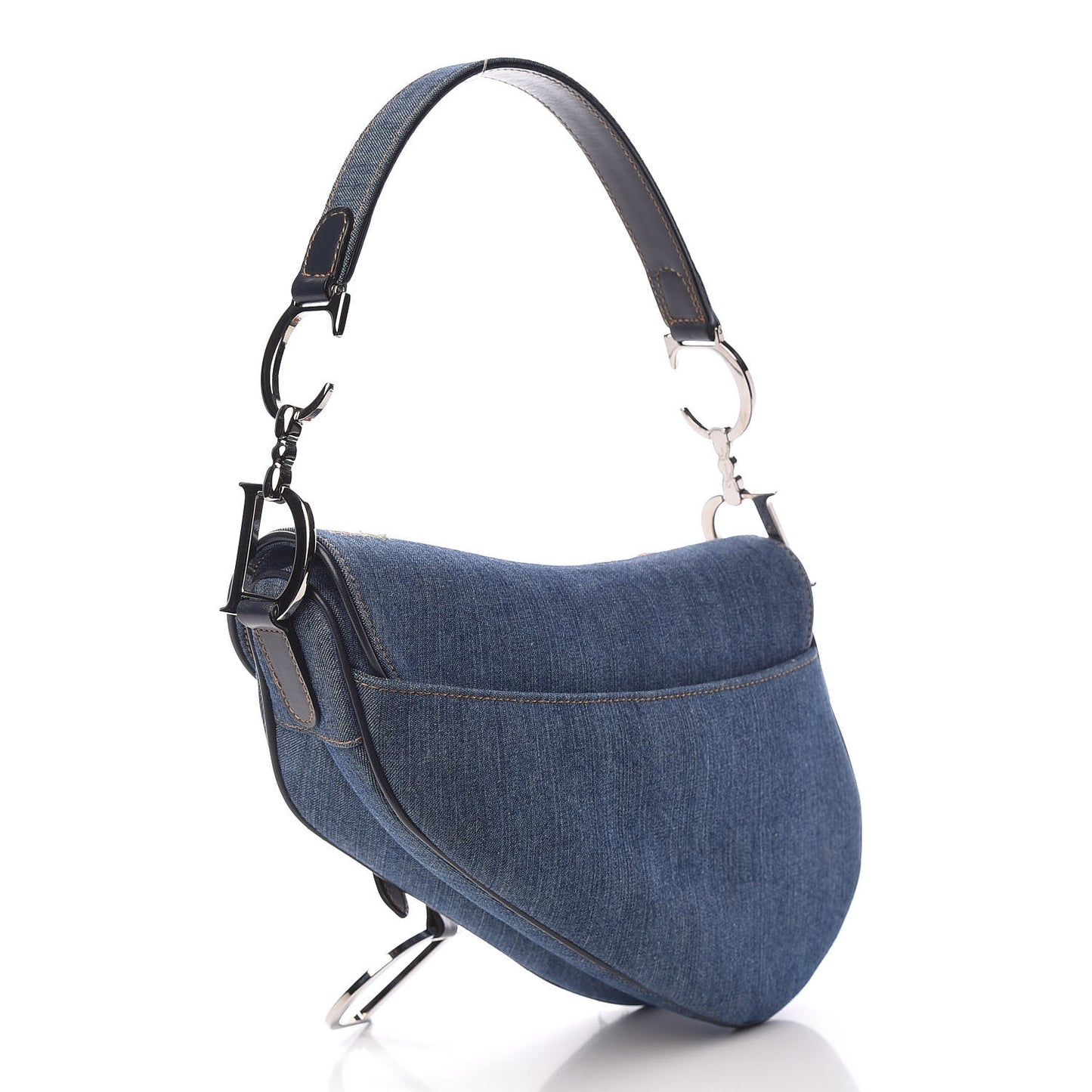 Denim Embroidered Saddle Bag Blue Multi