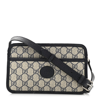 Gucci GG Supreme Monogram Textured Dollar Calfskin Mini Retro Interlocking G Shoulder Bag Beige Blue 1 of 8