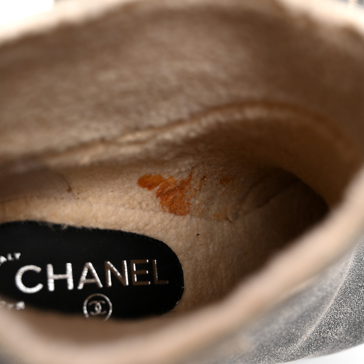 Chanel Suede Calfskin Shearling CC Ankle Boots 39.5 Beige 12 of 13