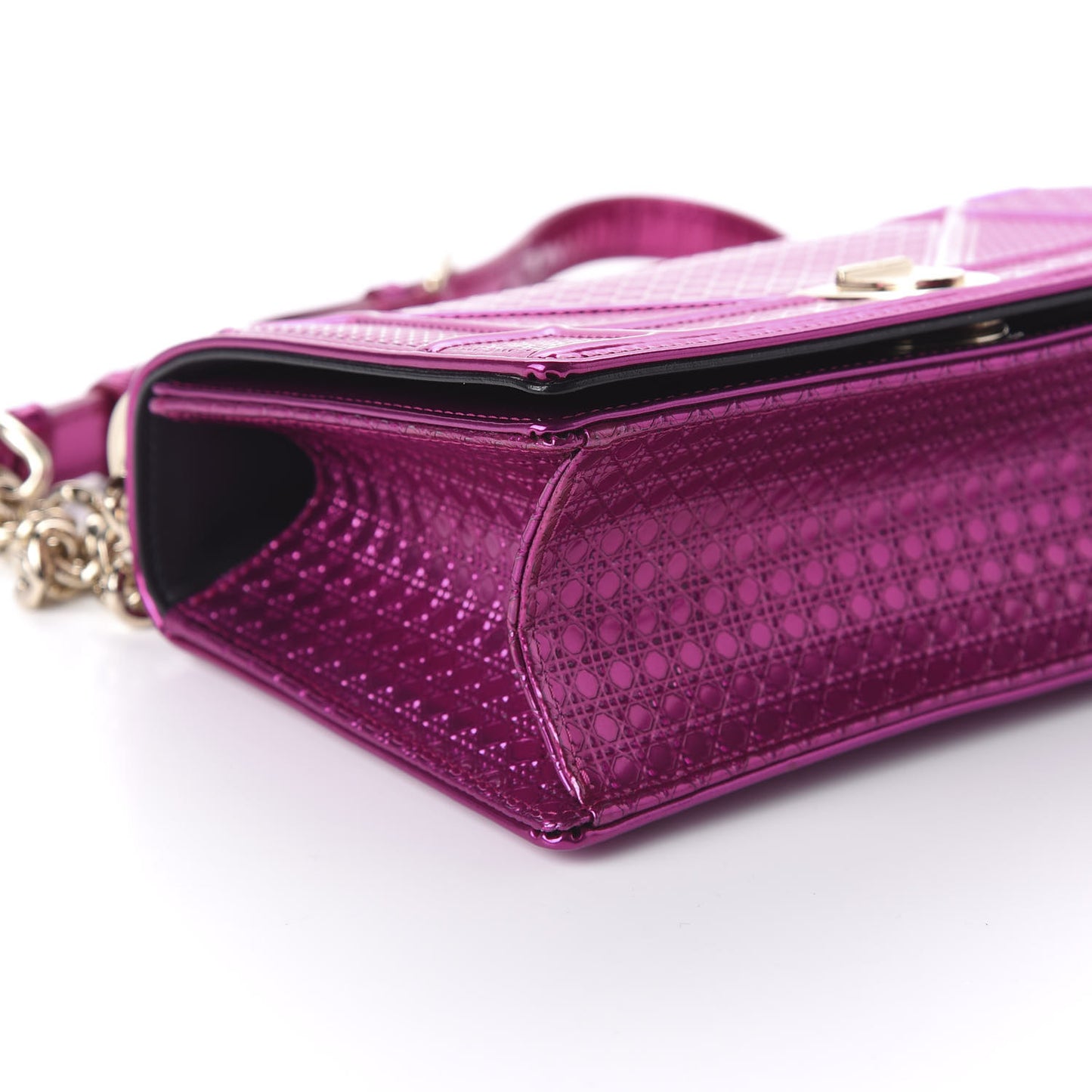 Metallic Patent Micro-Cannage Small Diorama Flap Bag Fuchsia