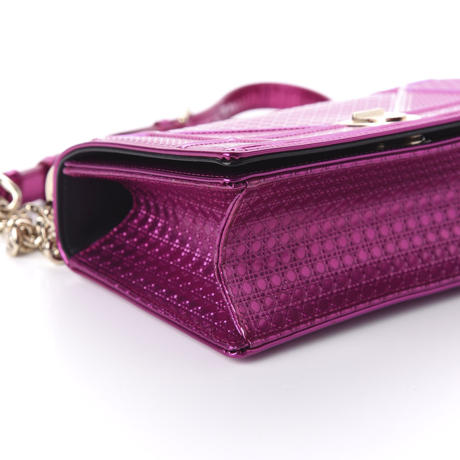 Christian Dior Metallic Patent Micro-Cannage Small Diorama Flap Bag Fuchsia 6 of 9