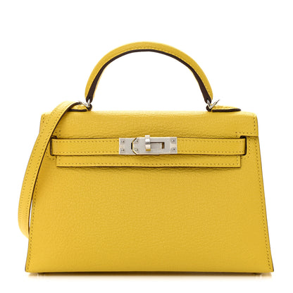 Hermes Chevre Mysore Verso Mini Kelly Sellier 20 Jaune De Naples Nata 1 of 14