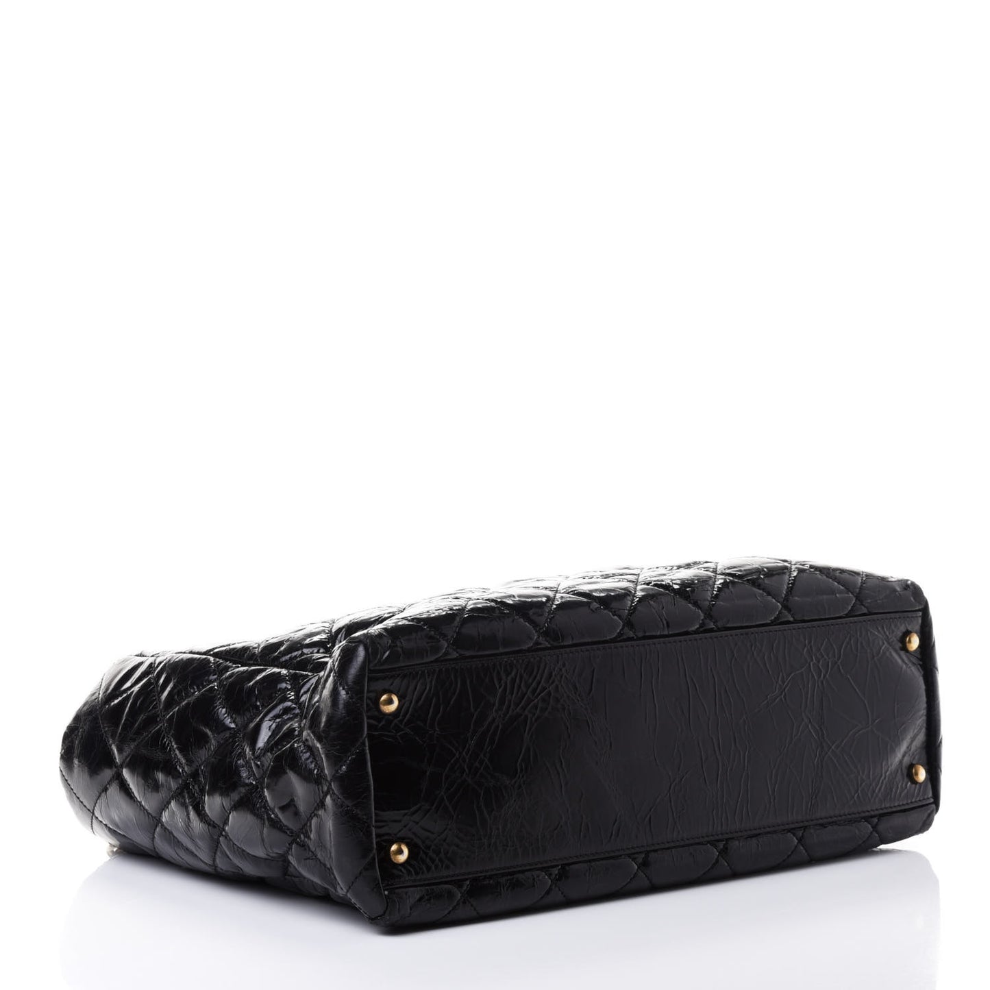 Glazed Calfskin Quilted Mademoiselle Tote Black