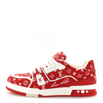 Louis Vuitton Jacquard Velvet Monogram Mens LV Trainer Sneakers 8 Red 1 of 20