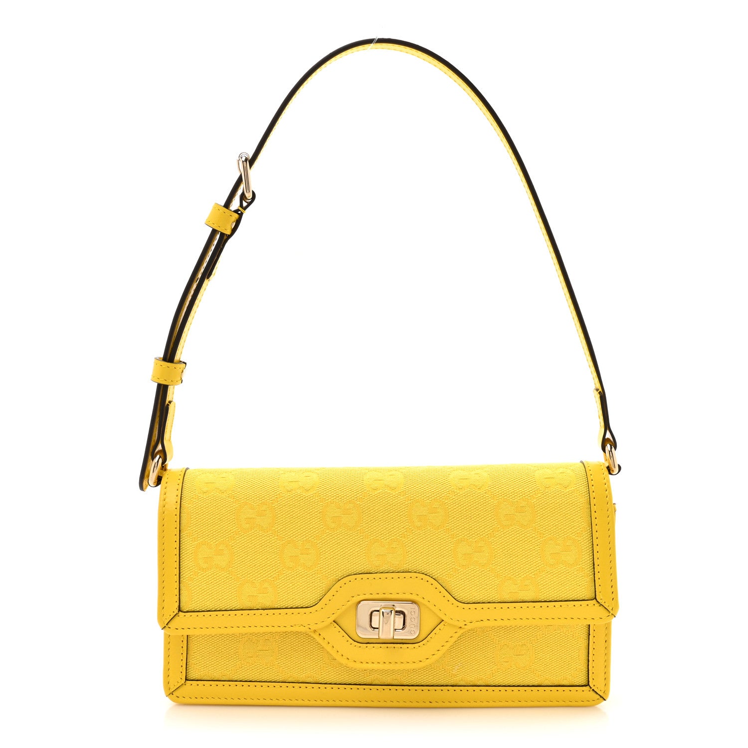 Gucci GG Monogram Scratch Lux Calfskin Mini Luce Shoulder Bag Yellow 1 of 11