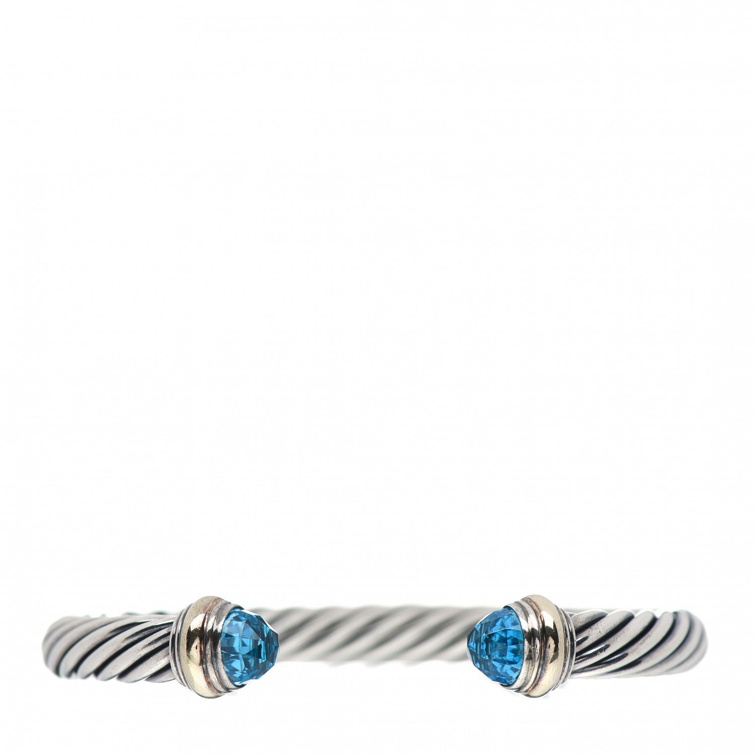 David Yurman Sterling Silver 14K Yellow Gold Blue Topaz 7mm Cable Classics Bracelet 1 of 4