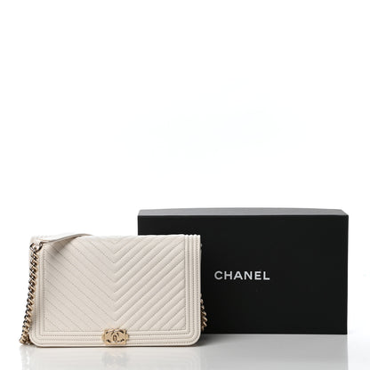 Chanel Caviar Chevron Boy Wallet On Chain WOC White 12 of 12