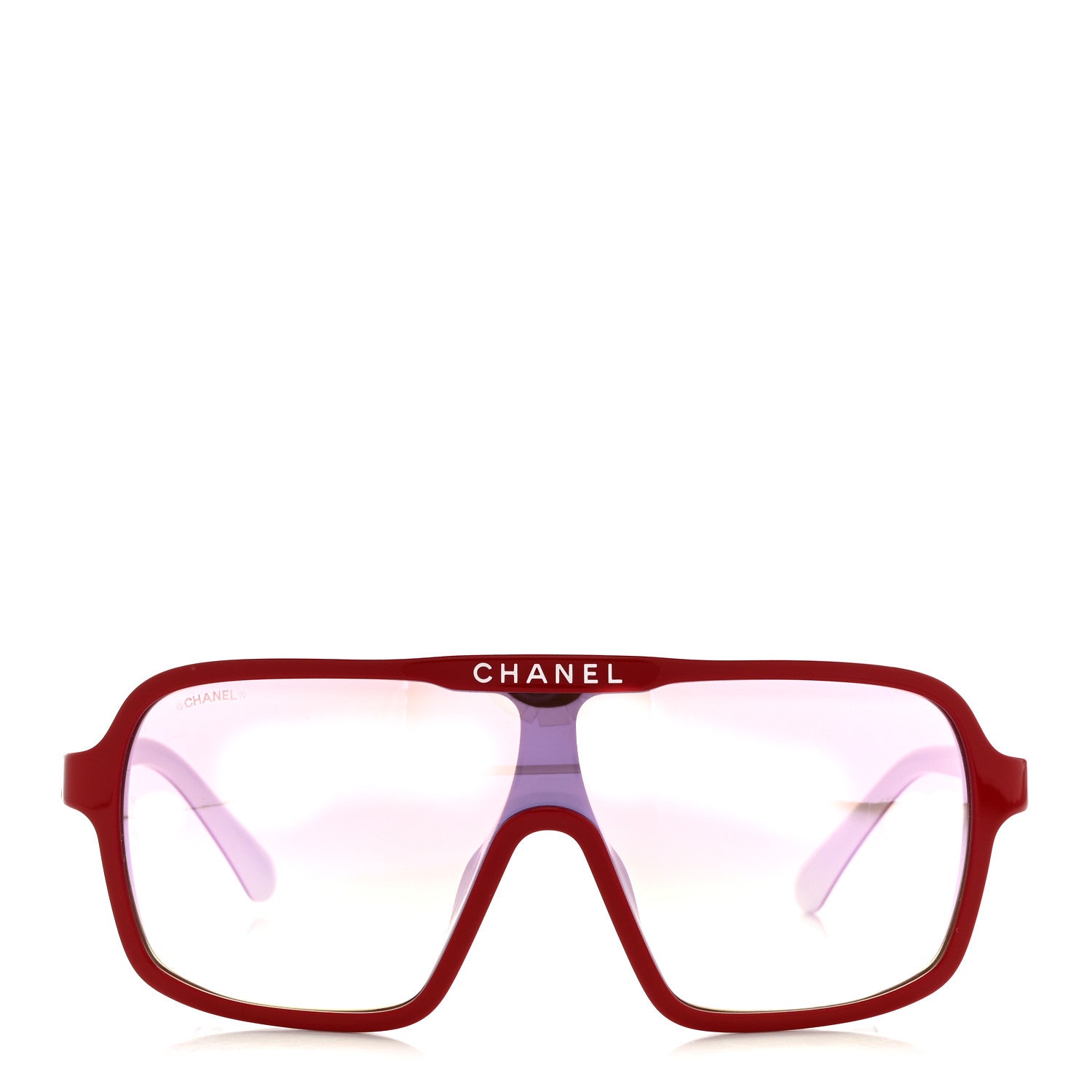 Chanel Acetate Shield Quilted Sunglasses 71655A White Red 2 of 7