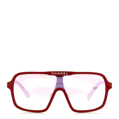 Chanel Acetate Shield Quilted Sunglasses 71655A White Red 2 of 7