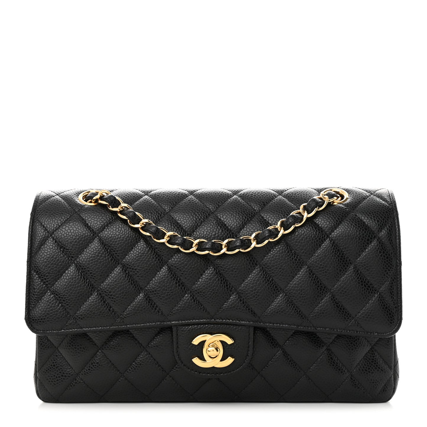 Caviar Quilted Medium Double Flap Black