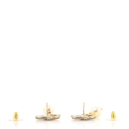 Chanel Crystal Pearl CC Drop Earrings Gold 3 of 4