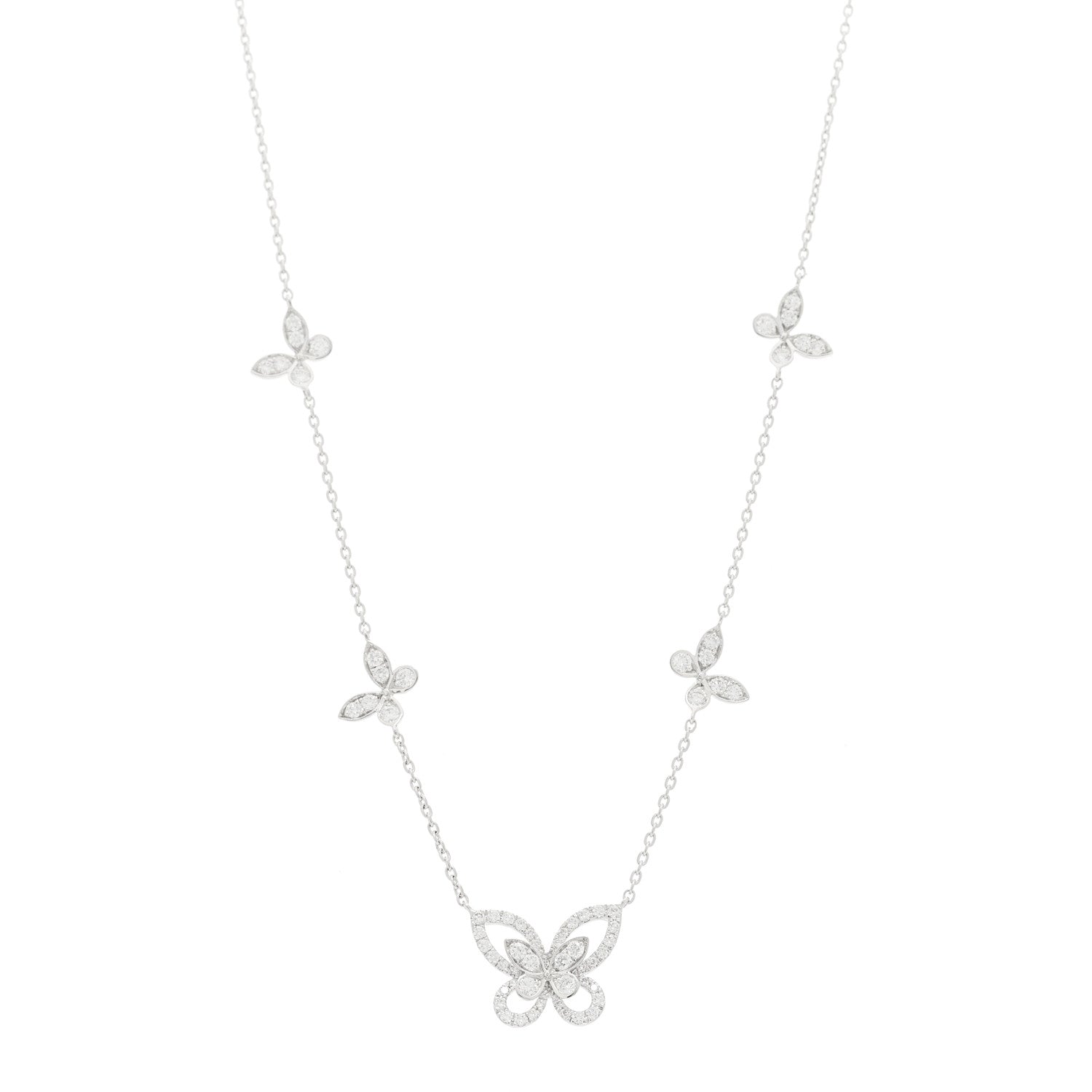 Graff 18K White Gold Diamond Multi Butterfly Silhouette Pendant Necklace 1 of 6
