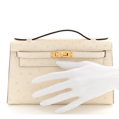 Hermes Ostrich Kelly Pochette Clutch Nata 2 of 12