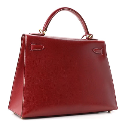 Hermes Veau Grain Lisse Kelly Sellier 32 Rouge H 2 of 9