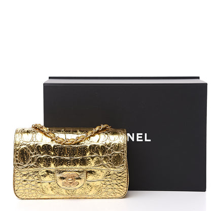 Chanel Metallic Calfskin Crocodile Embossed Rectangular Mini Flap Gold 10 of 10