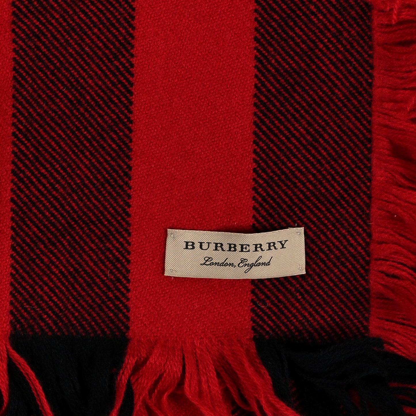 Wool Half Mega Check Fringe Scarf Red