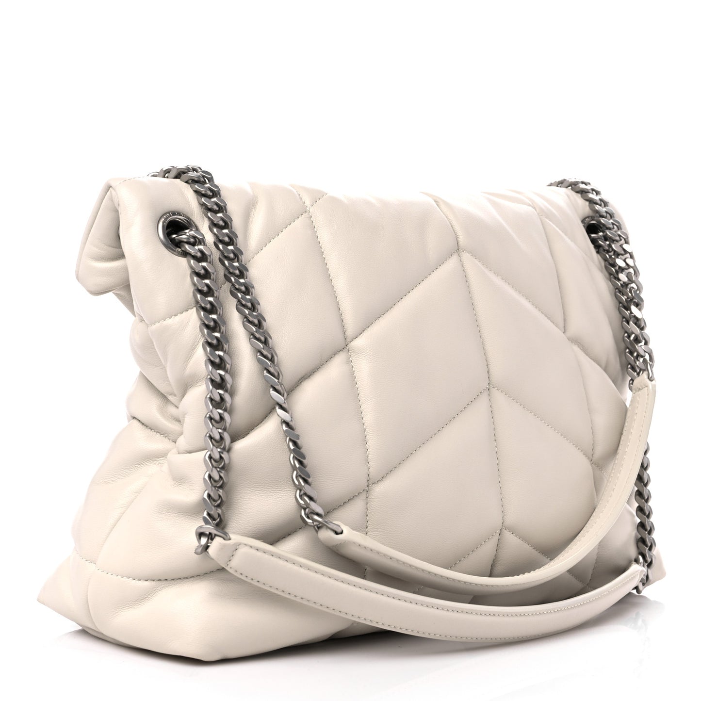 Lambskin Quilted Medium Loulou Puffer Monogram Chain Satchel Crema Soft