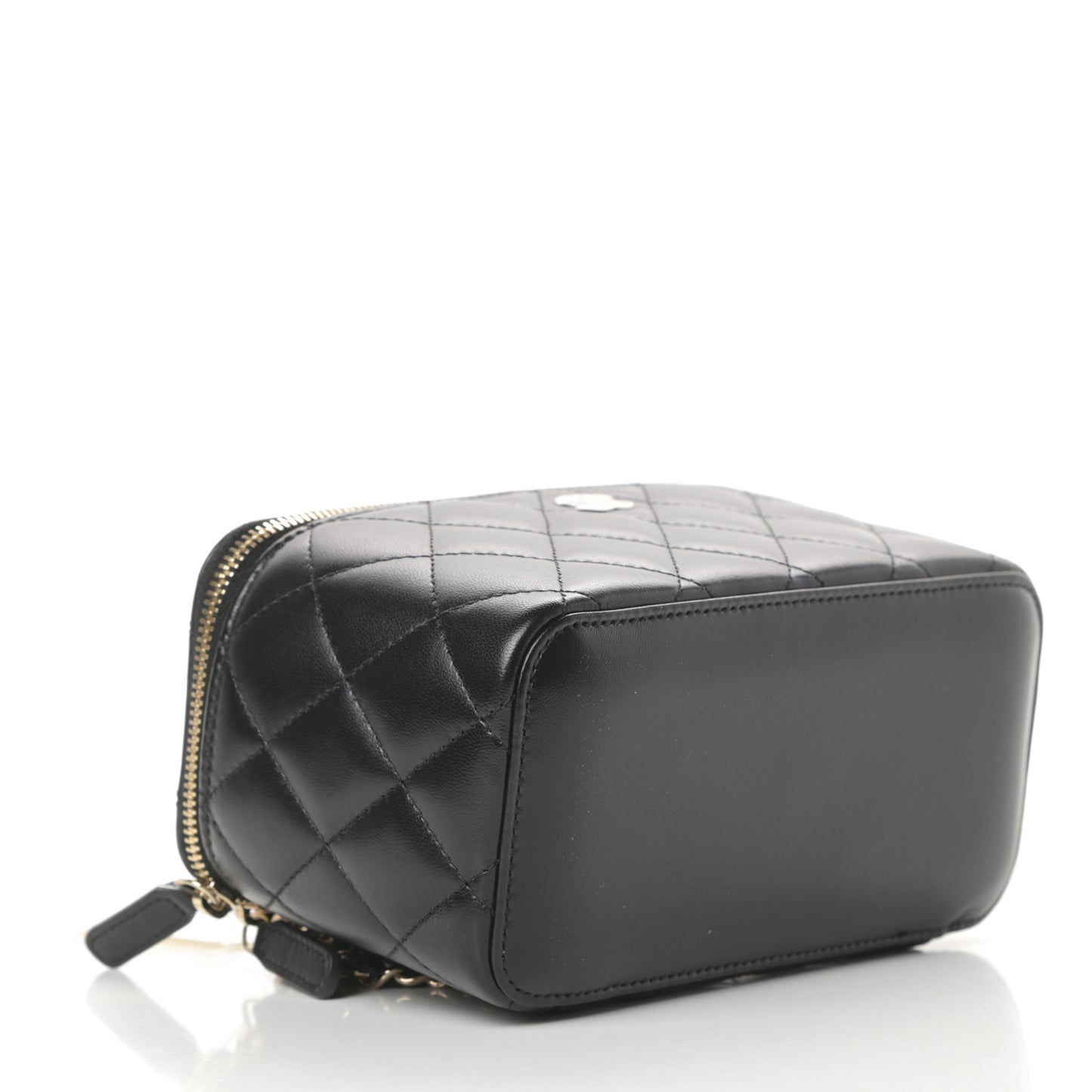 Lambskin Quilted Small Vanity Case With Chain Black
