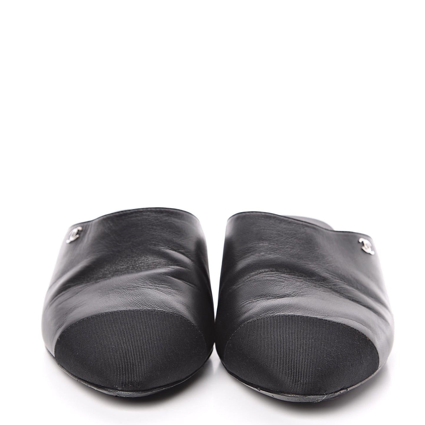 Lambskin Grosgrain Cap Toe Mules 36 Black