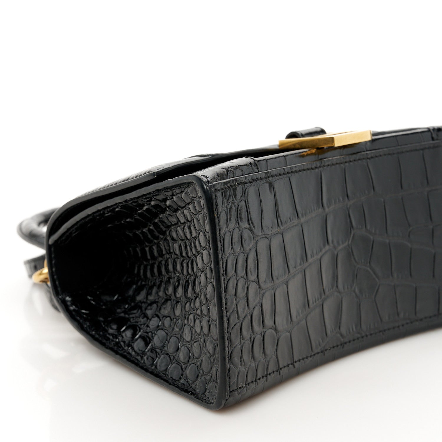 Balenciaga Shiny Calfskin Crocodile Embossed Small Hourglass Top Handle Bag Black 9 of 10