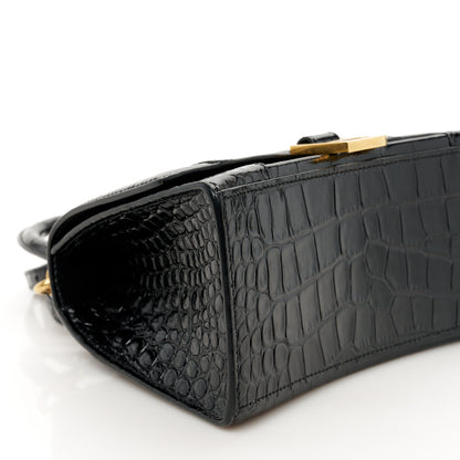 Balenciaga Shiny Calfskin Crocodile Embossed Small Hourglass Top Handle Bag Black 9 of 10