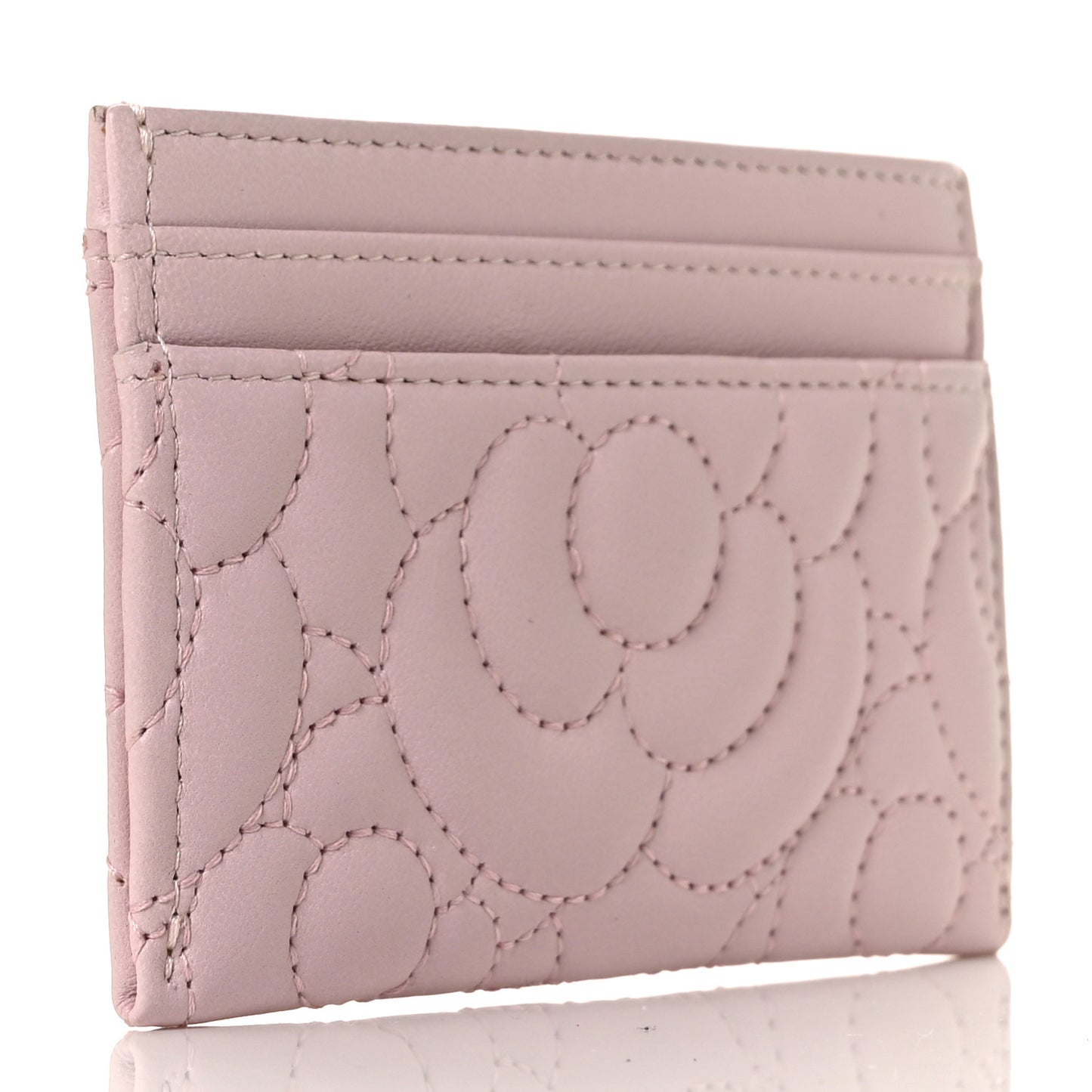Lambskin Camellia Embossed Card Holder Pink