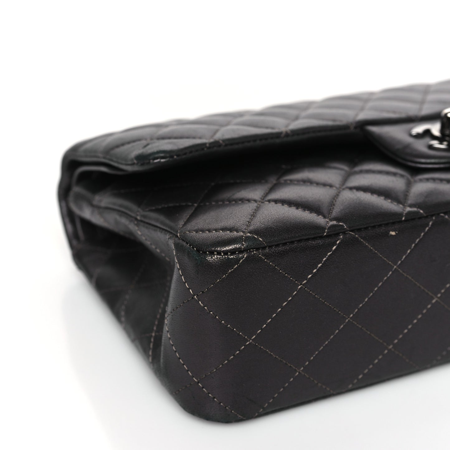 Metallic Lambskin Quilted Medium Double Flap Pewter