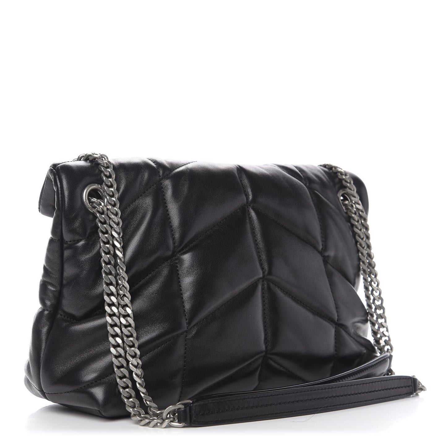 Lambskin Quilted Small Loulou Puffer Monogram Chain Satchel Black