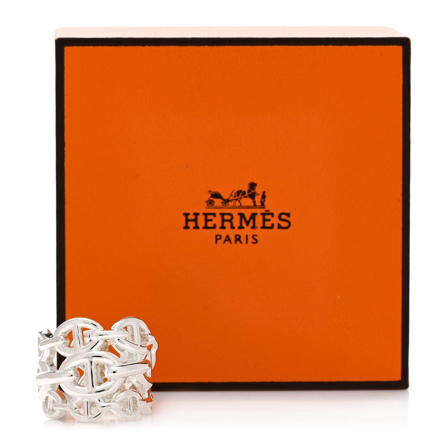 Hermes Sterling Silver GM Chaine d'Ancre Enchainee Band Ring 52 6 5 of 5
