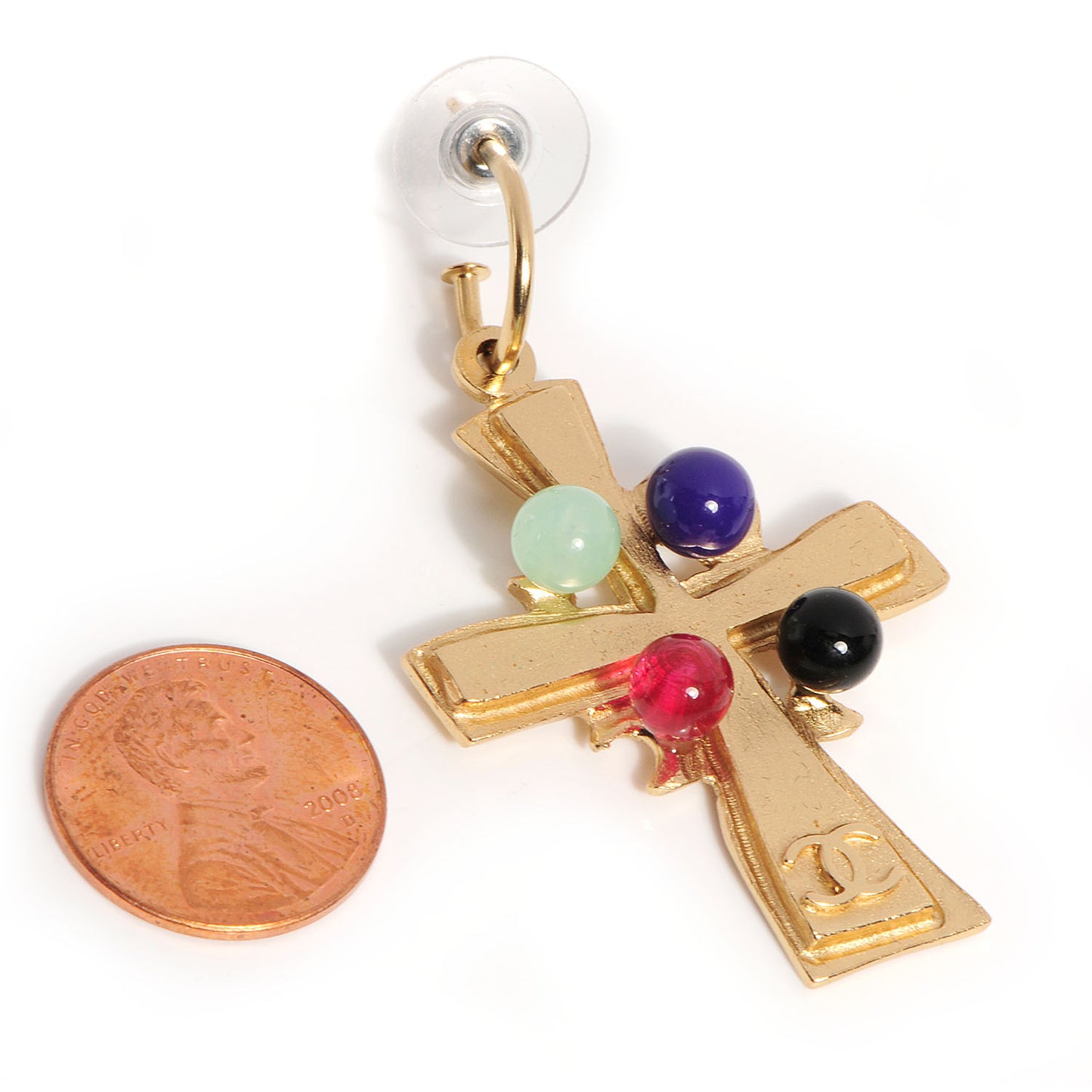 Resin Cross CC Dangle Earrings Gold Multicolor