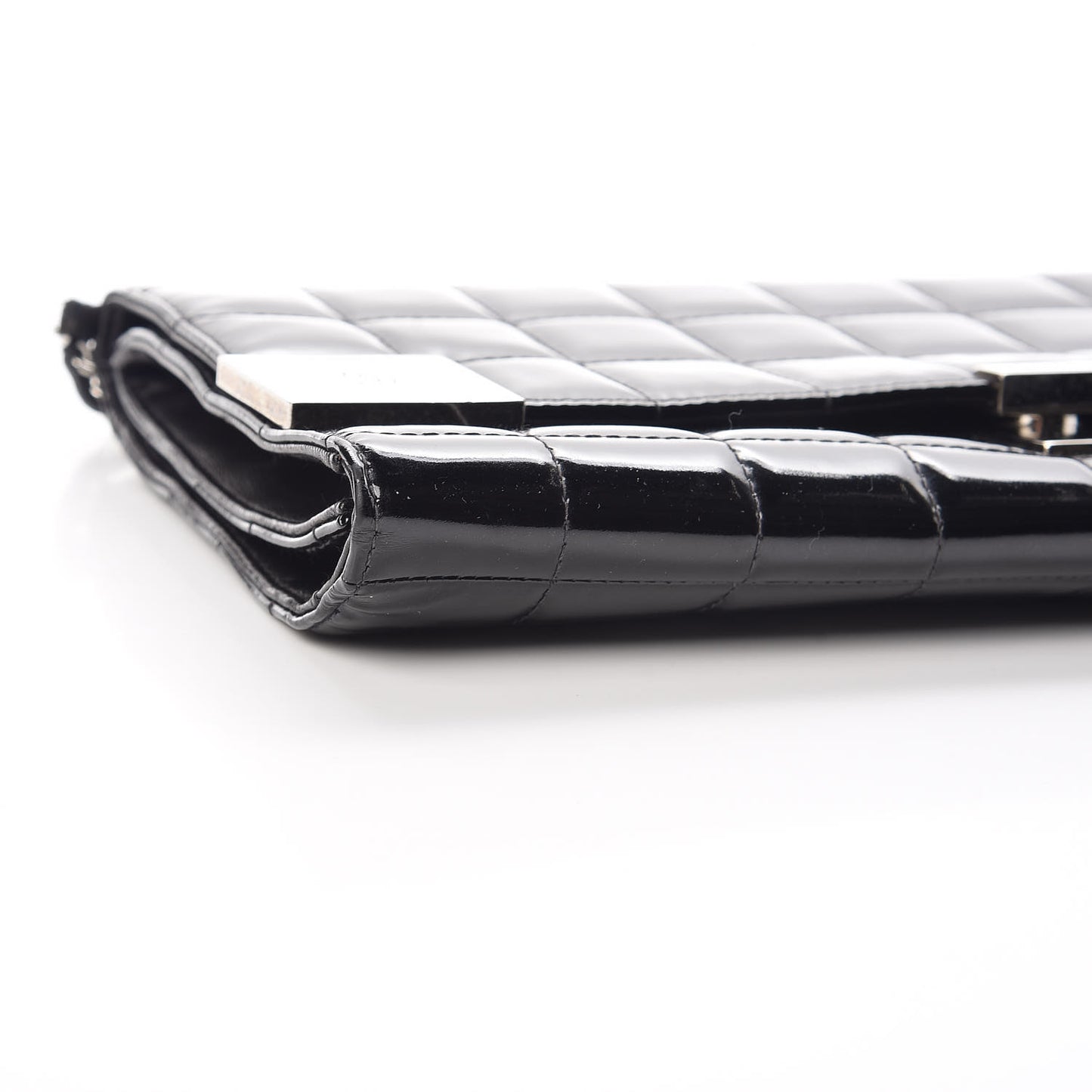 Patent Chocolate Bar Chain Clutch Black