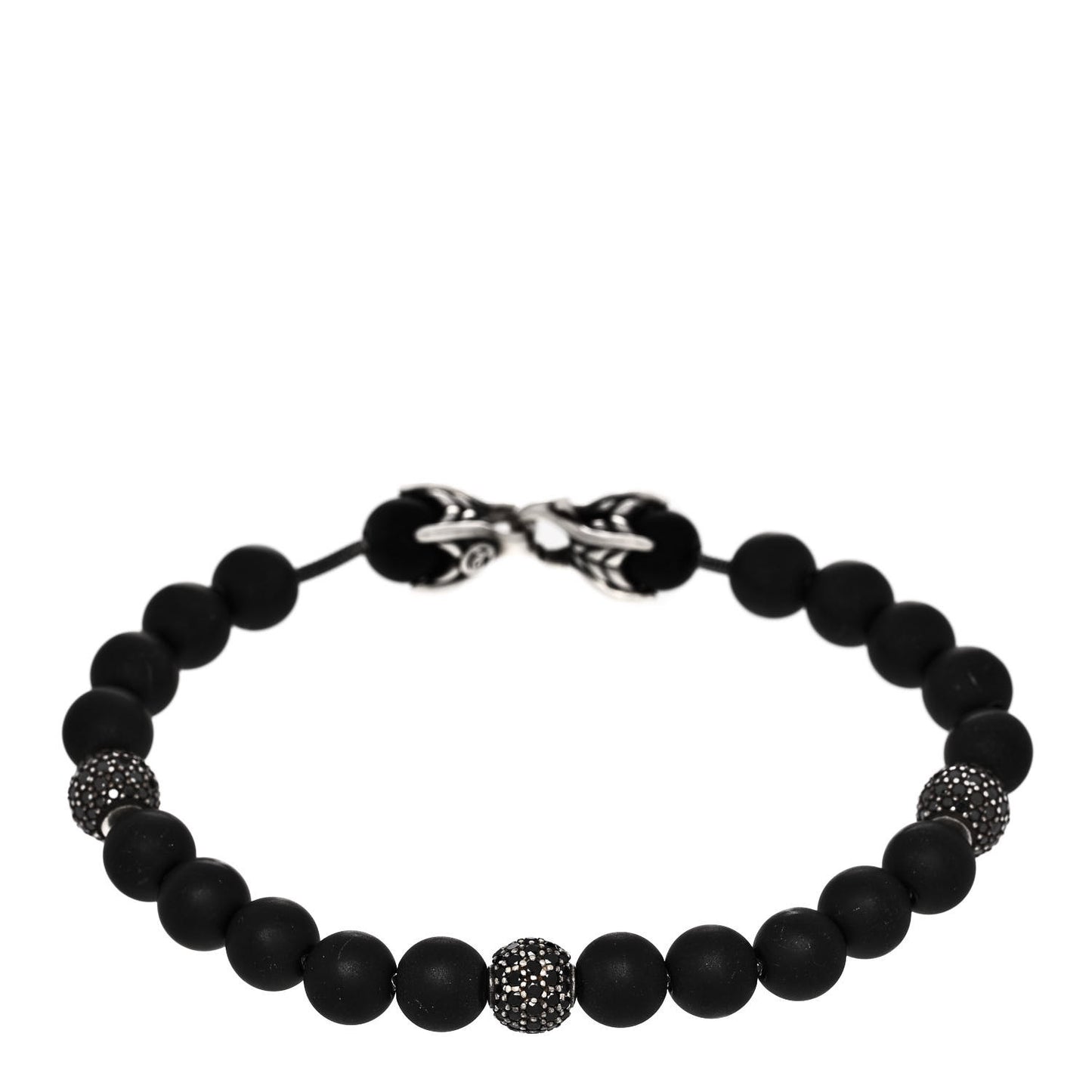 Sterling Silver Black Onyx Black Diamond 8mm Spiritual Beads Bracelet