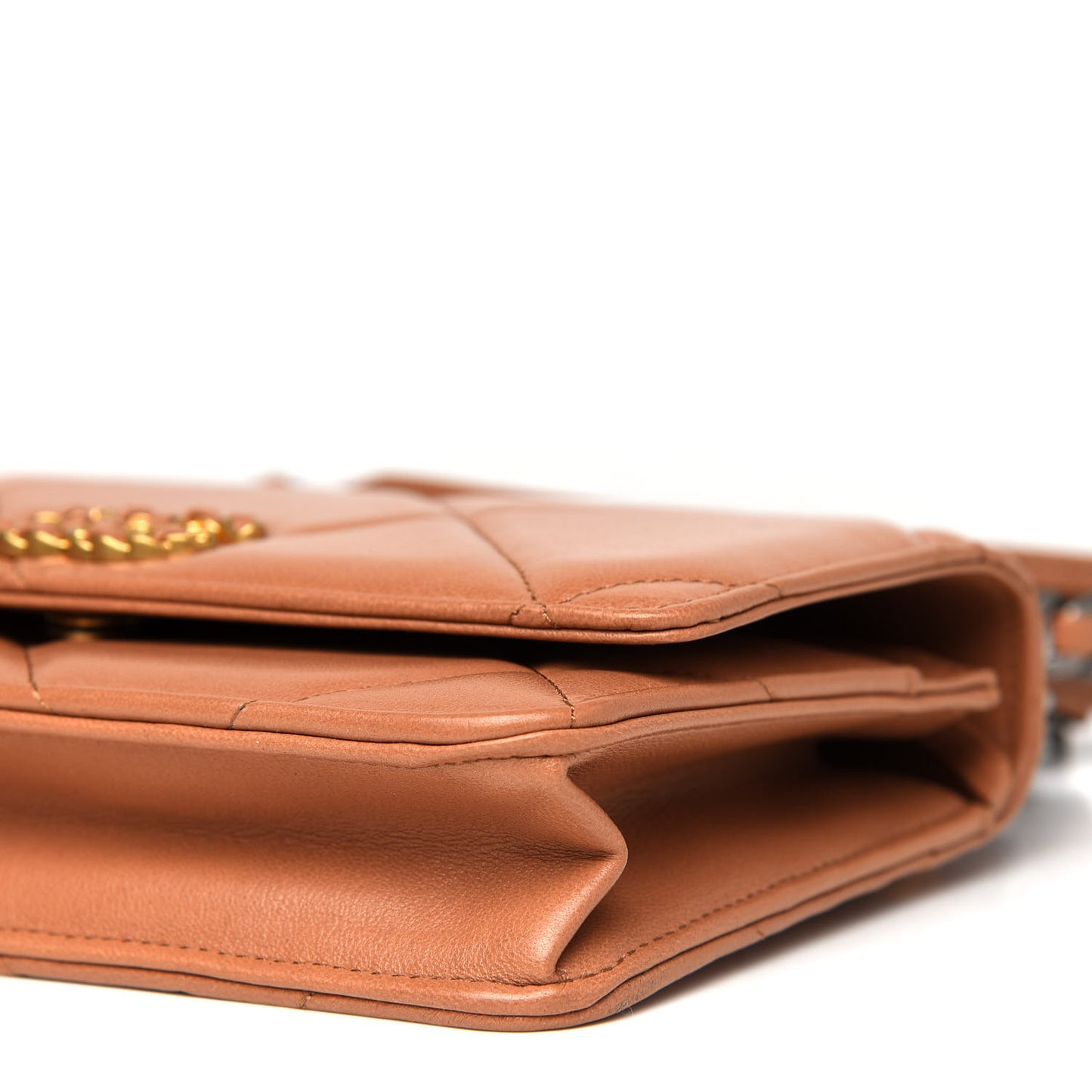 Lambskin Quilted Chanel 19 Wallet On Chain WOC Brown