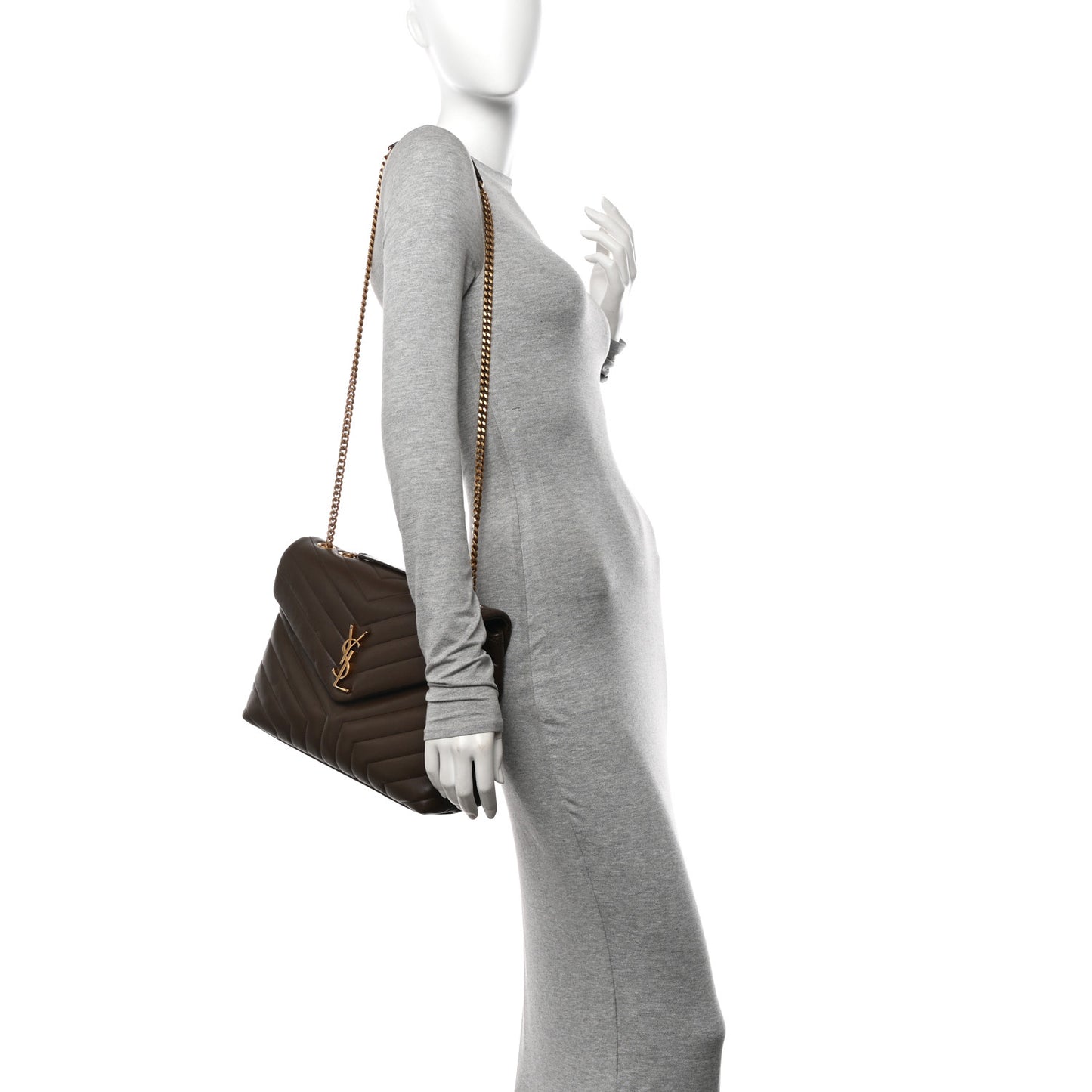 Calfskin Y Quilted Monogram Medium Loulou Chain Satchel Soil Brown