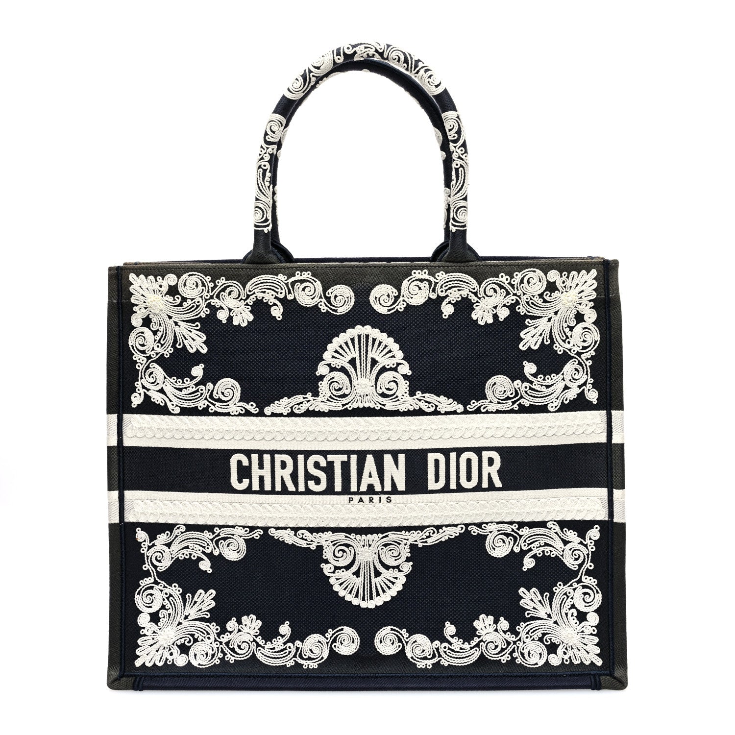 Christian Dior Canvas Embroidered Cornely Book Tote Blue White 1 of 10